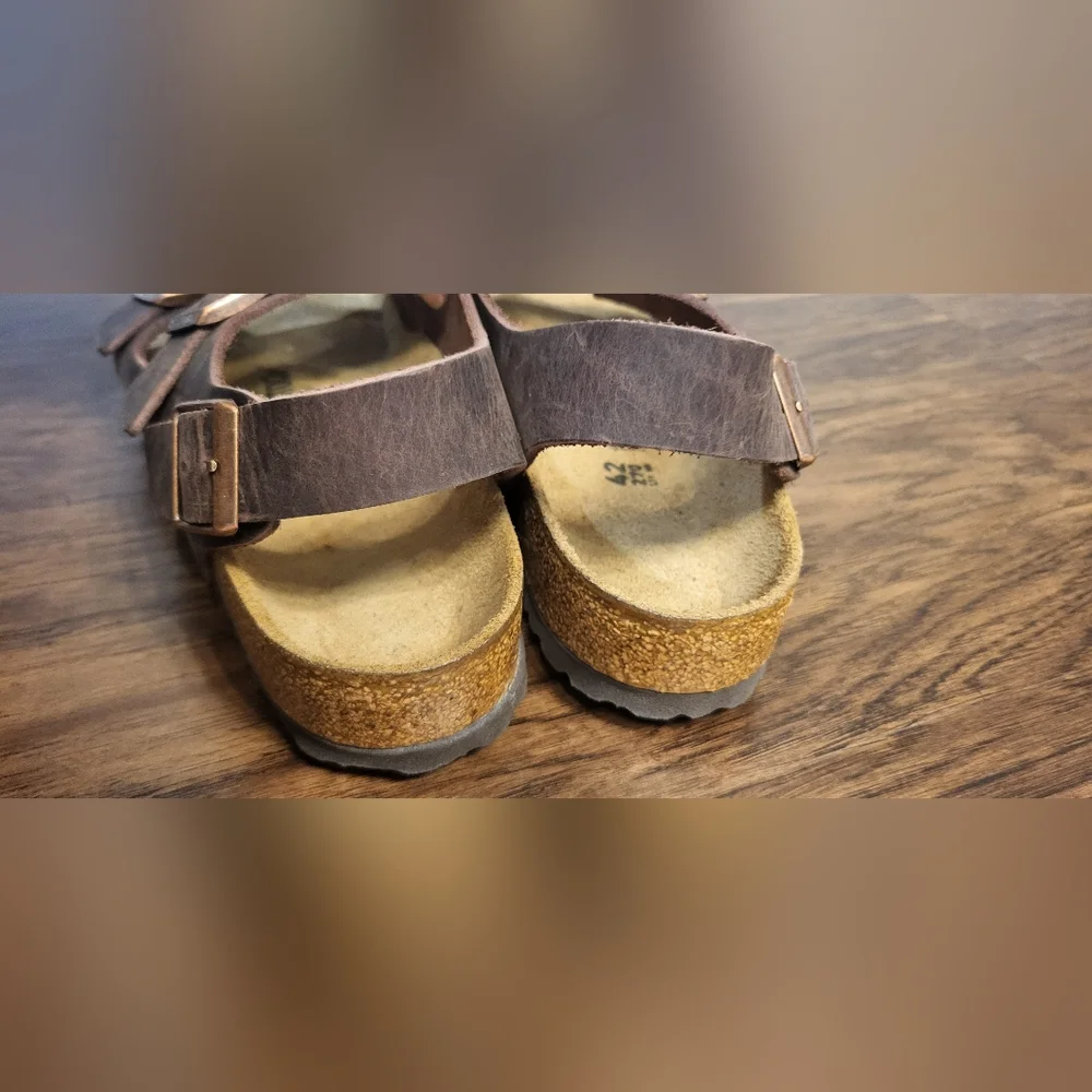 Birkenstock Milano Habana Brown Oiled Three Buckle Sandals Size 42